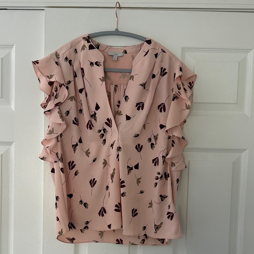 Joie Blush Floral Ruffle Blouse